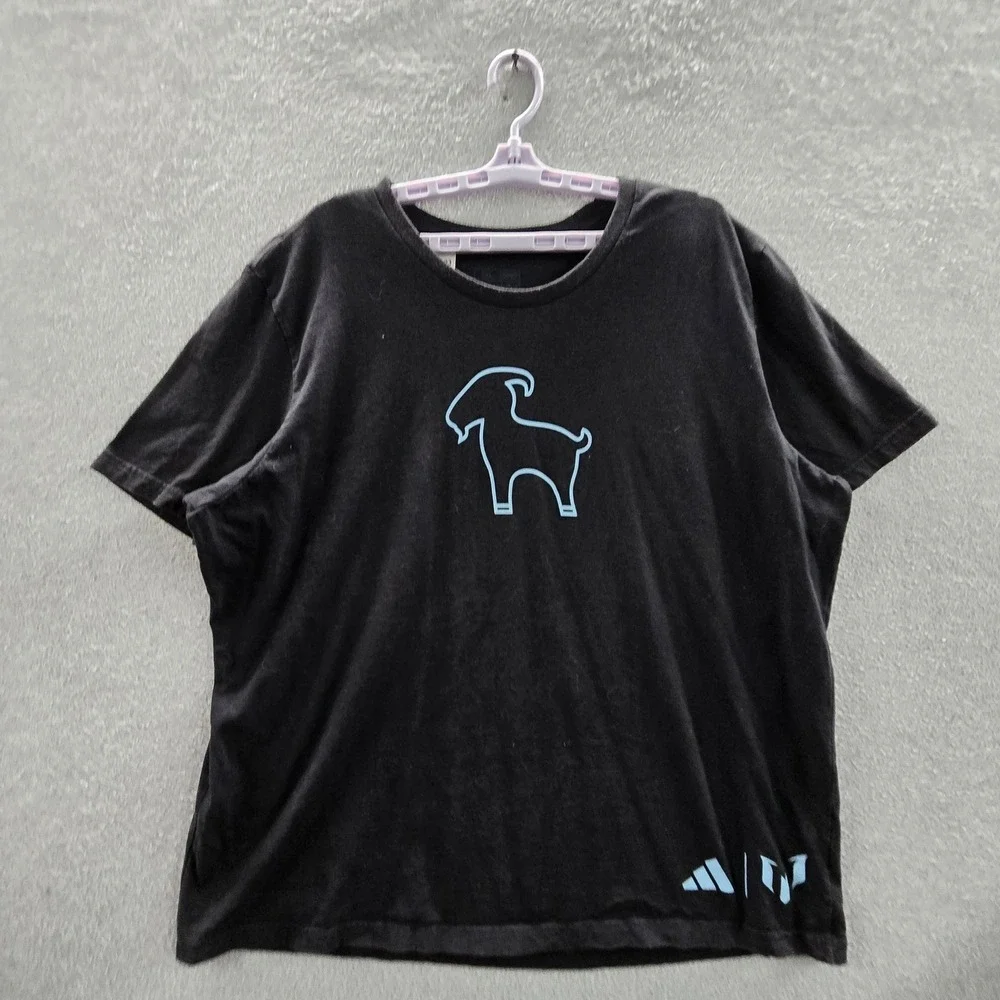Adidas x Lionel Messi Men Shirt 2XL Black Graphic The Goat Logo Short Sleeve